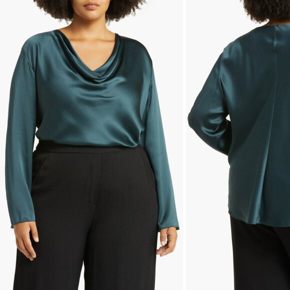 Vince Green Silk Bias Cut Cowl Neck Blouse - Picture 1 of 13